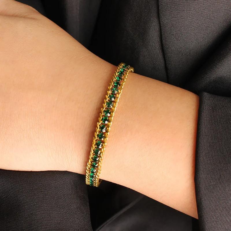 Stainless Steel Colored Zircon Bracelet, Light Luxury Elegant Bangle, Niche Personalized Tennis Chain Jewelry