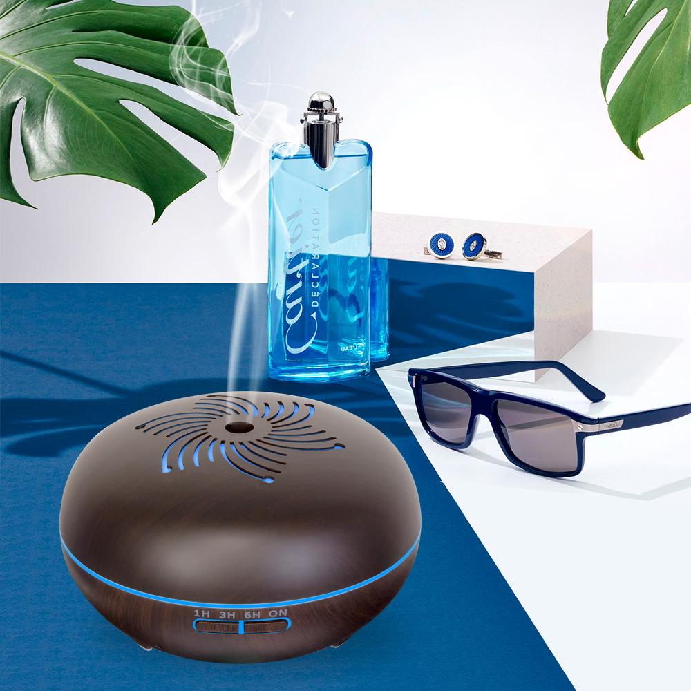 Air Humidifier Essential Oil Diffuser Aromatherapy Ultrasonic Aroma Remote Wood Grain With 7 LED Light 550ML For Home Office
