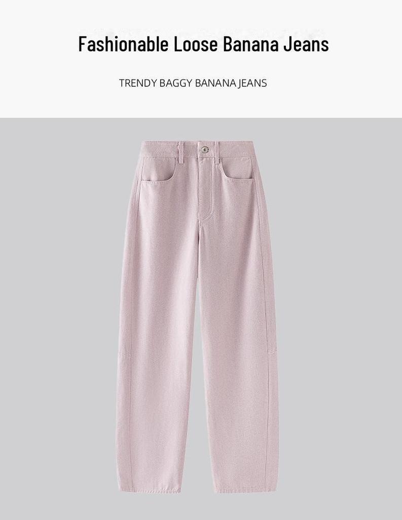 Damskie Proste Jeansy Banana z Wysokim Stanem - Wiosna 2025 Luźne Spodnie Casual z Szerokimi Nogawkami i Zakrzywionym Krojem