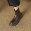 Krazing Pot Microfiber Autumn Winter Shoes Thick High Heels Zipper Platform Size 43 Motorcycle Boots Brown Color Ankle Boots