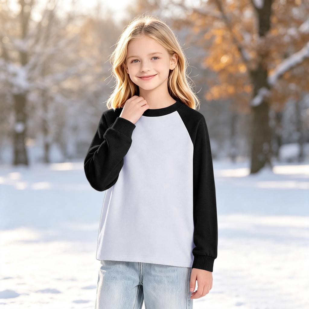 Boys Girls Youth Long Sleeve Raglan T-Shirt, Color Neck Base Layer for Kids