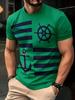 Nautical Anchor Rudder Striped Men's Crew Neck Short Sleeve T-Shirt, Navy Casual Top