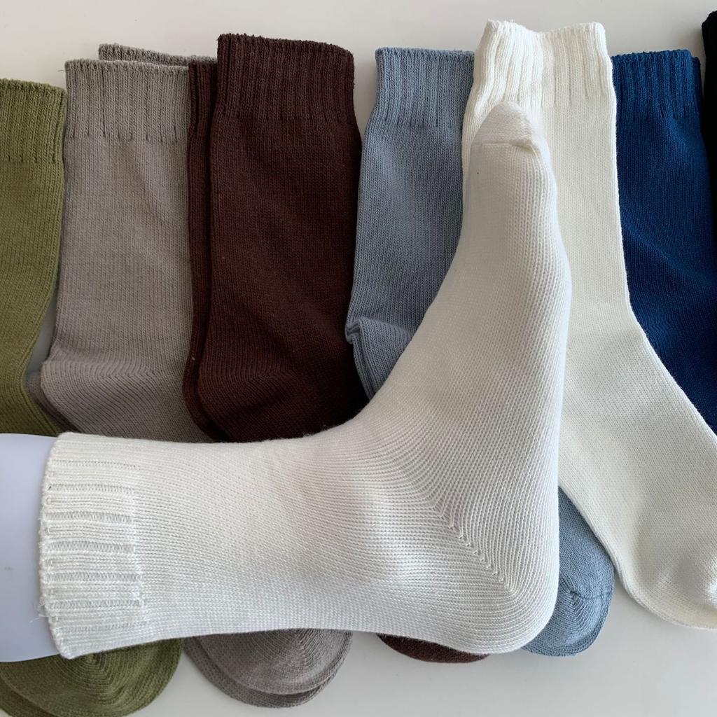 Men'S Season Double-Needle Thick Thread Socks Thickened Warm Stockings Solid Color Casual Business Style Socks