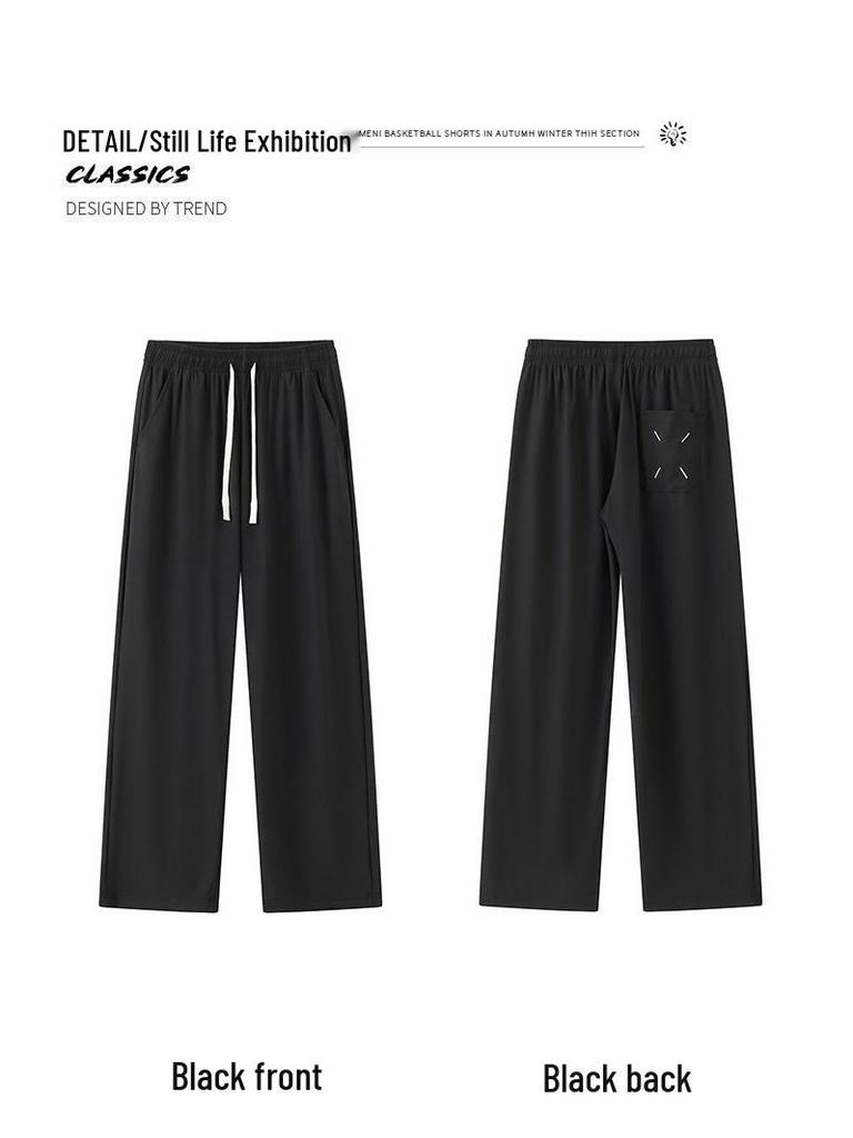Men’s Plus Size Ice Silk Stretch Knit Wide-Leg Casual Pants