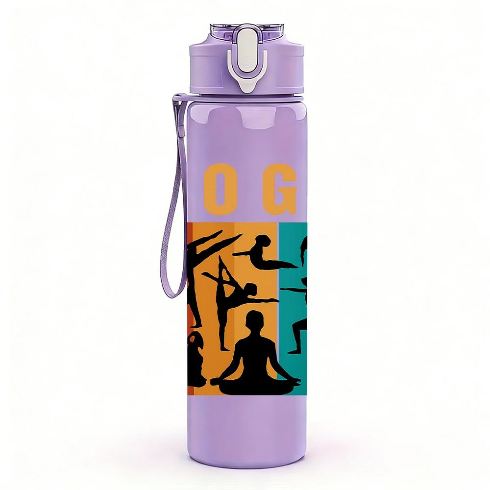 1PC Yoga Letter Art 750ml Color Plastic Sports Water Bottle Leakproof Flip Straw Lid Suitable for Sports Office Home Use