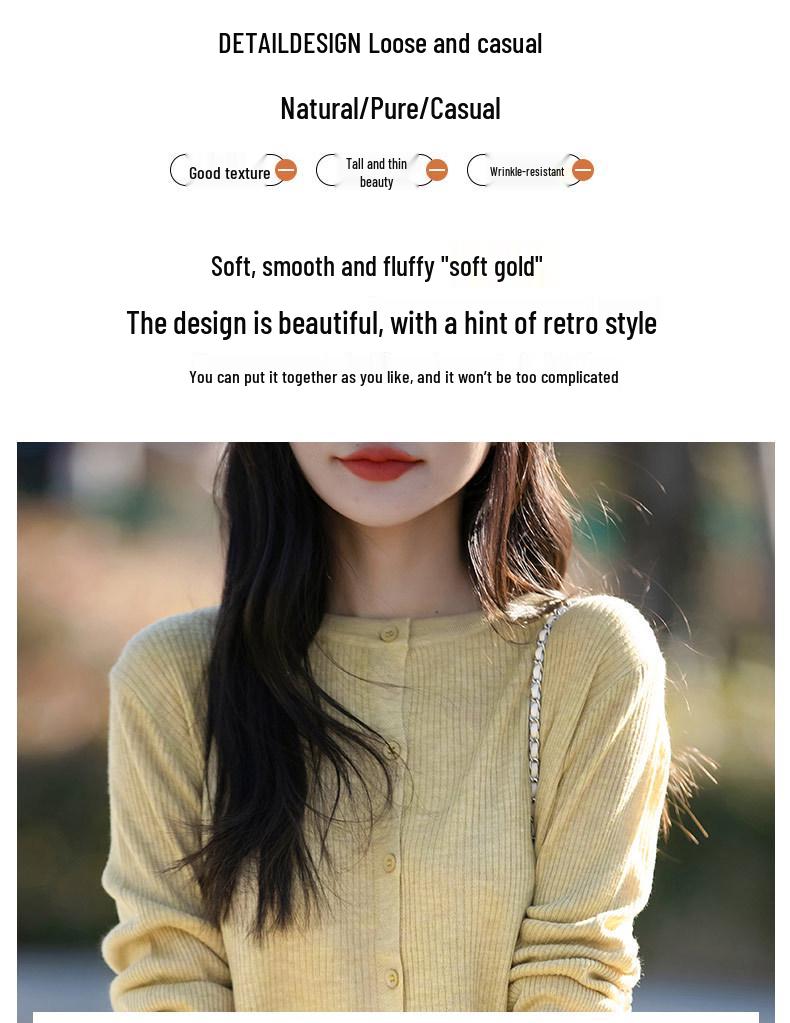 Women's Spring Korean Style Loose Wool Cardigan - Round Neck, Long Sleeve