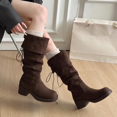 Overknee-Stiefel Damenmode Runde Zehe Wildleder-Schaft Weiche Sohle Rutschfest Abriebfest Blockabsatz Schuhe