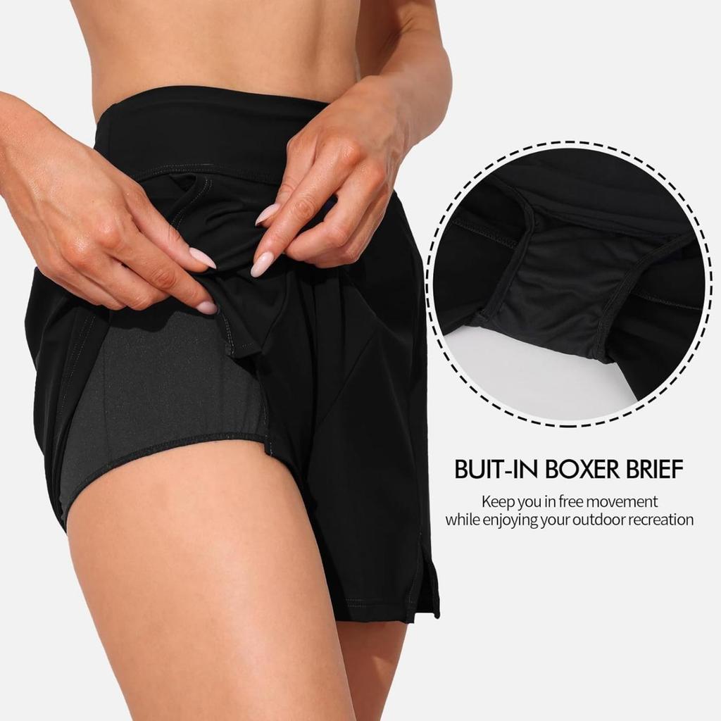 CHARMLEAKS Women Swim Shorts with Pockets High Waisted Bathing Suit Bottoms Tummy Control Swimsuit