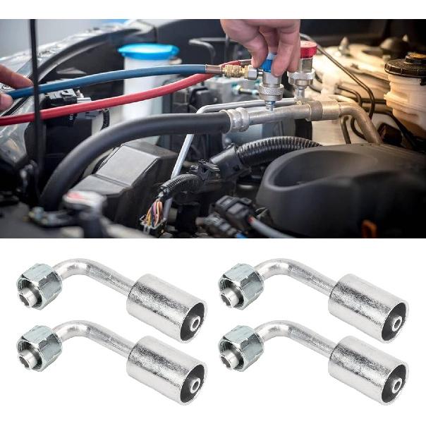 Car AC Aluminum Connector, 10Pcs 3/8in 90 Degree Bend Air Conditioning Splicer Hose Fittings Adaptor Connector Joint Pipe Swivel Coupling Universal