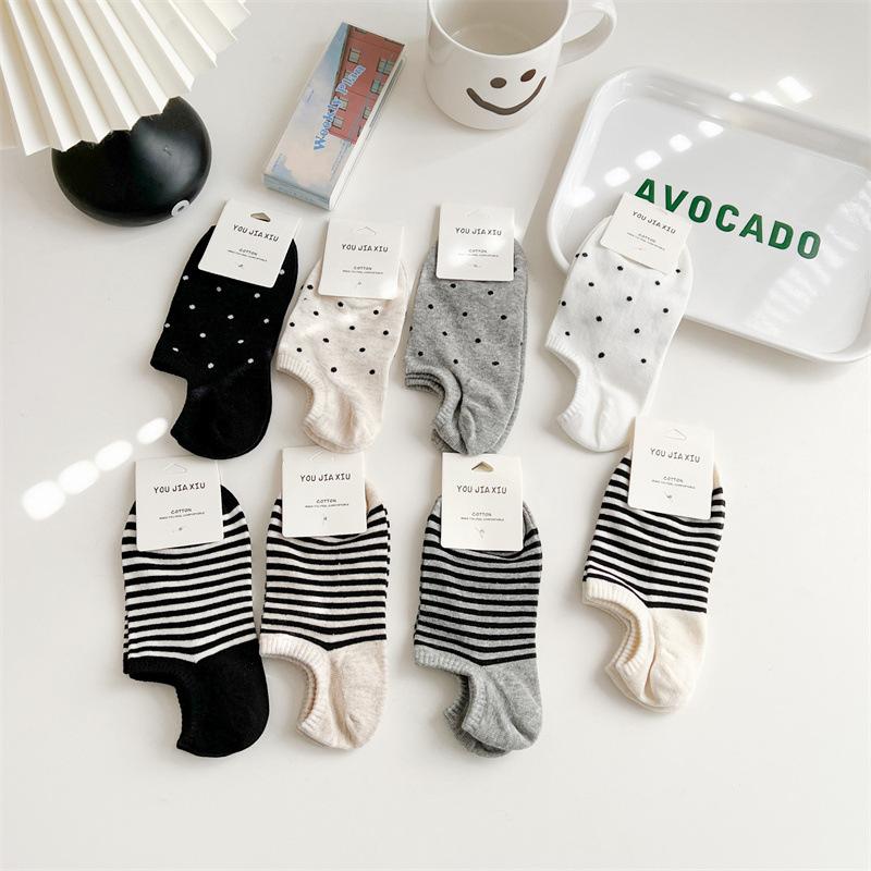 Youjiaxiu Socks Women Striped Boat Socks Summer Thin Invisible Socks Trendy Polka Dot Anti-Slip Socks