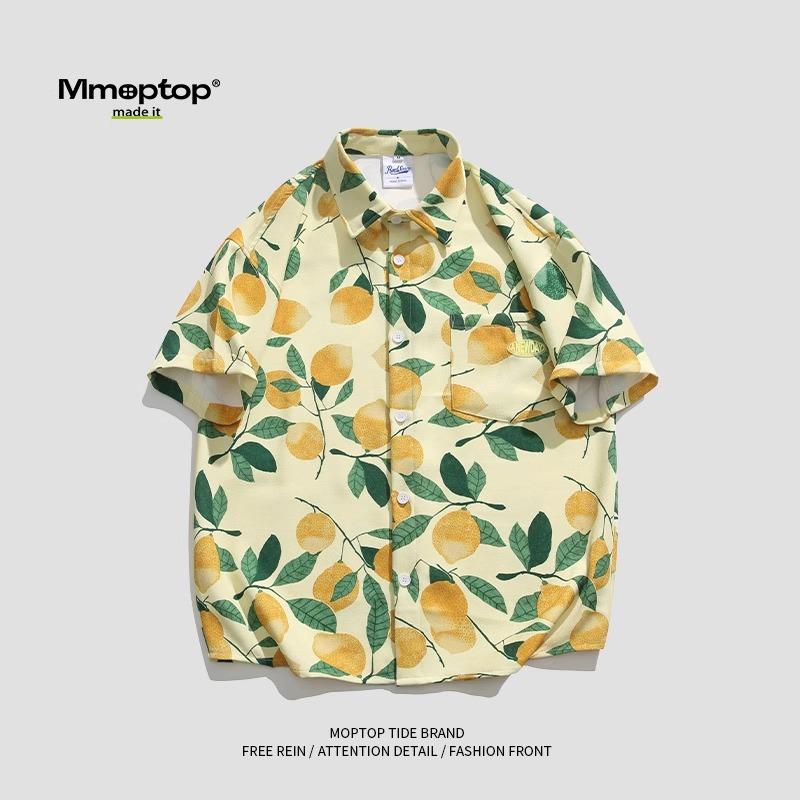 Trendy Brand Beach Printed Shirt Summer New Ice Silk Leisure Half Sleeve Shirt Men's Loose Top Short Sleeve