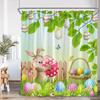 Shower Curtain, Easter Bunny Egg Waterproof Polyester Bathroom Curtain With Hooks, Spring Rabbit Dog Holiday Decor Bath Curtain