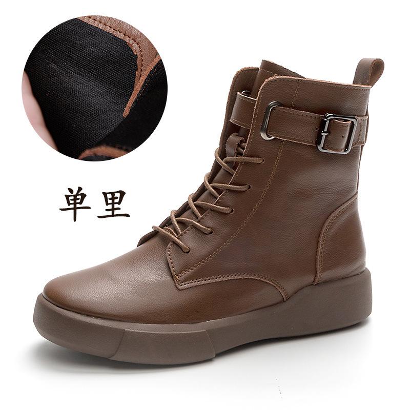 Short boots for women 2026 new autumn and winter flat single boots  cowhide women's casual retro short boots