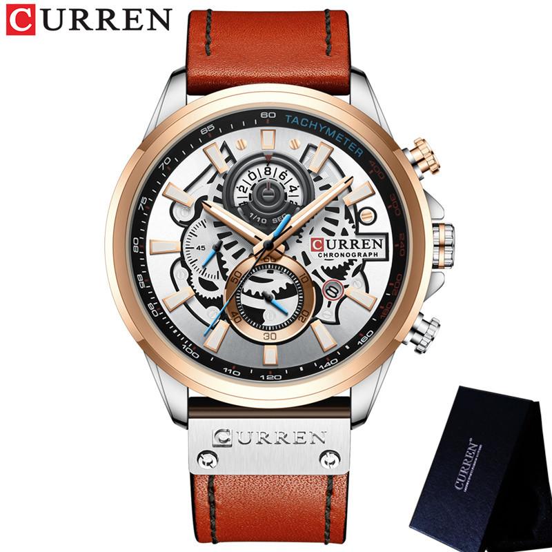 CURREN Man WristWatch Chronograph Sport Men Watch Military Top Brand Luxury Gold Blue Genuine Leather Calendar Male Clock 8380