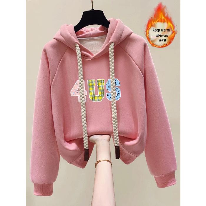 Fashionable Autumn/Winter Green Tea Hooded Velvet Sweatshirt for Women - 2024 Chic Loose Casual Jacket L