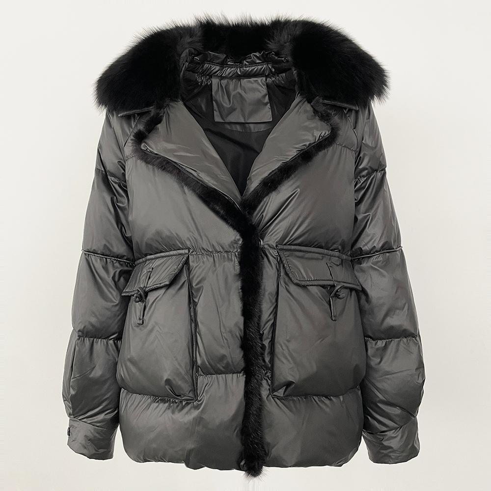 OFTBUY Autumn Winter Fashion Fox Fur Collar Spliced 90% White Duck Down Thickened Warm Women Korean Style Loose Casual Down Jacket