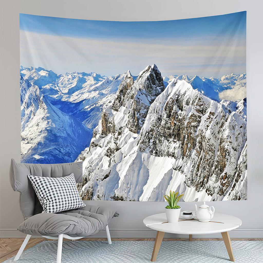 Winter Scene Tapestry Snow Trees Landscape Tapestry Snowy Summit Tapestry Wall Hanging Home Living Room Bedroom Dorm Tapestries