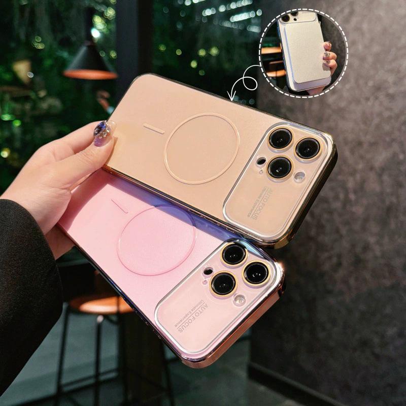 Magnetic Large Window iPhone 17 Pro MAX Case with Electroplated Ring & Frosted PC for iPhone 16