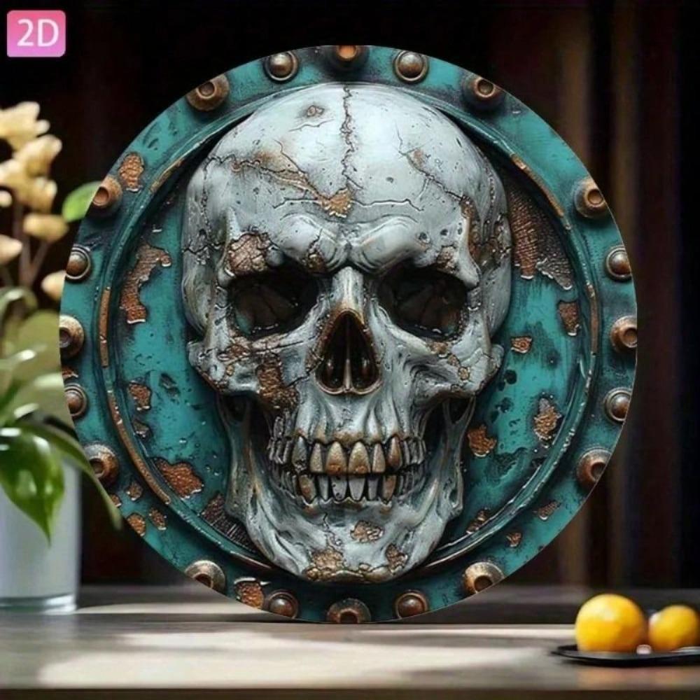 Vintage Blau Totenkopf Metallschild 20x20cm Retro Bar Cafe Man Cave Wanddekor