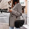 Tooxika Women's Autumn And Winter New Retro Double-breasted Plaid Print Small Suit Women's Mid-length Coat