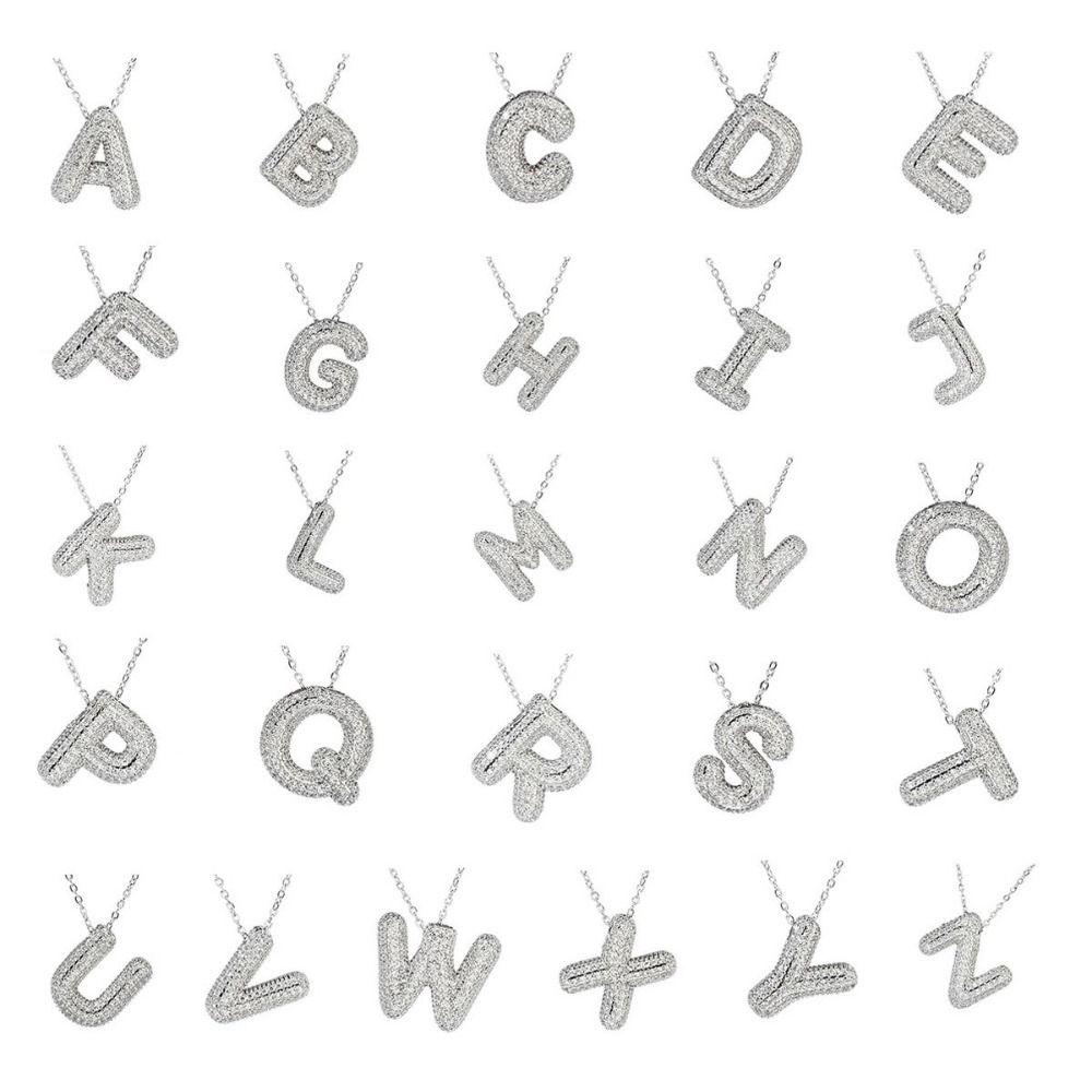 

Rhinestones Letter Pendant Necklace Stain Steel Silver Zircon Necklace Simple Gift Style 2
