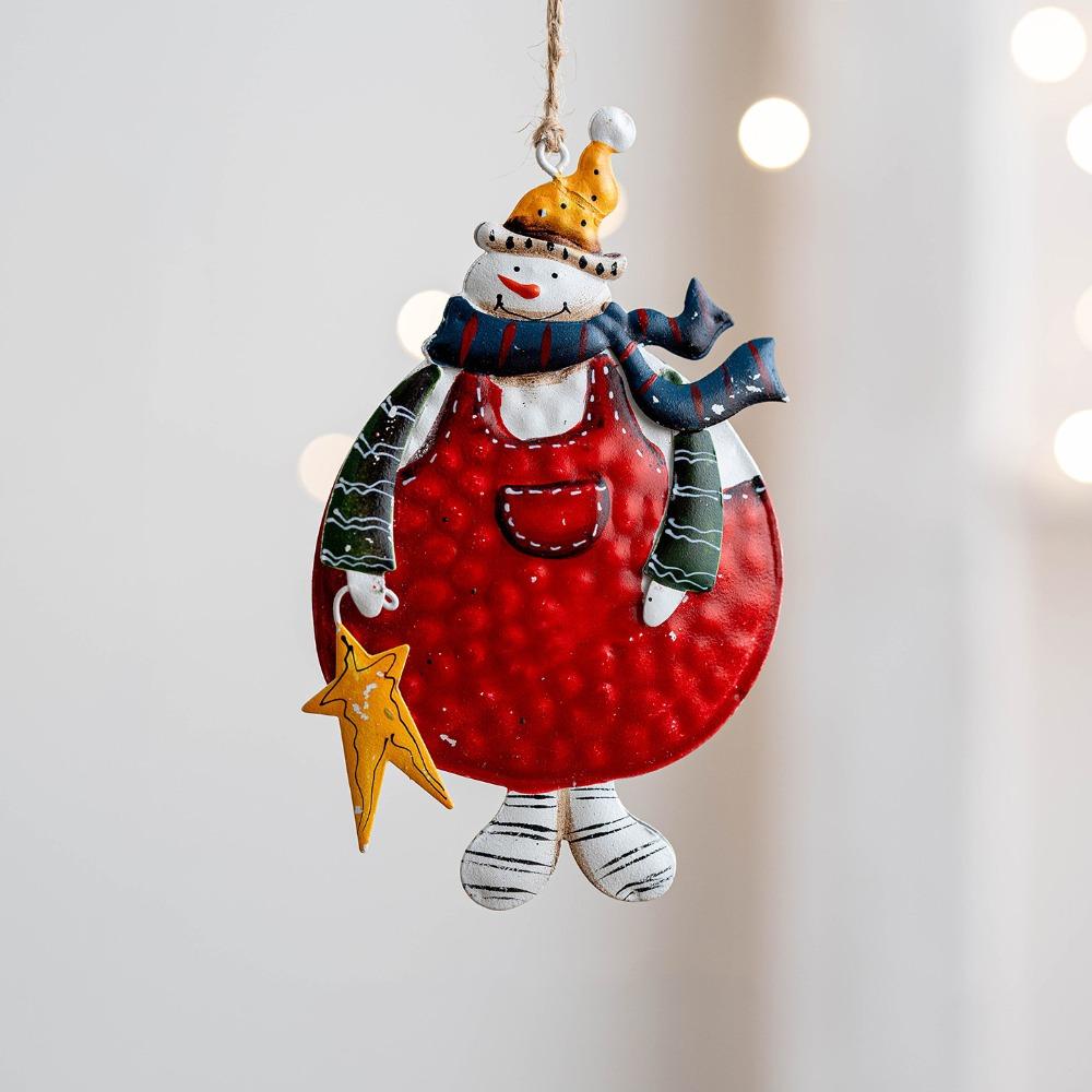 Cartoon Xmas Tree Hanging Pendant Snowman Double-sided Xmas Tree Embellishment Christmas Gift Retro Metal Christmas Decorations