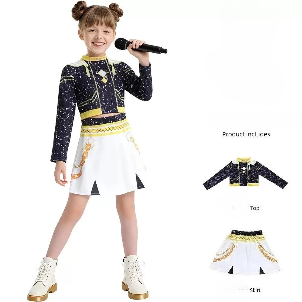 Nieuwe Warrior K Pop Verkleed Rumi Kostuum Zoey Cosplay Mira Kleding Zwart 3D Print Groep Dames Halloween Kostuums Outfits 120cm black