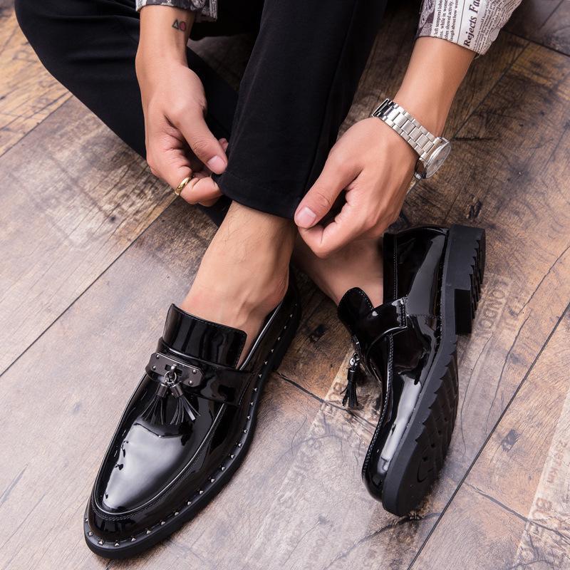 Men's Autumn Glossy Leather Slip-On Casual Shoes, British Style