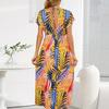 Bohemian Summer Dress V Neck Printed Short Sleeve Beach Holiday Women One Piece