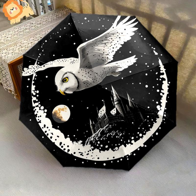 1 PC Automatic Folding Umbrella - Snowy Owl Pattern, Portable & Foldable Design with 8 Ribs, Christmas Birthday Gifts