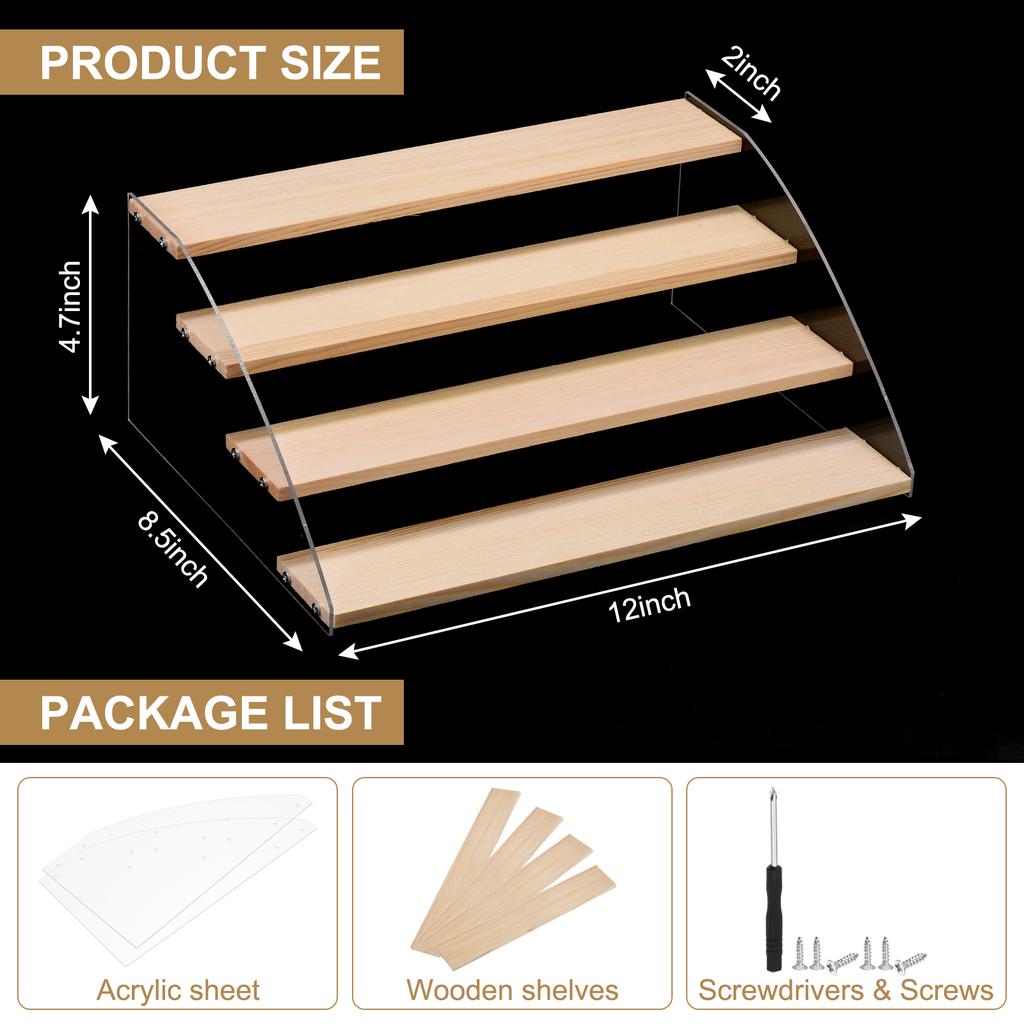 3-5 Tier Acrylic Transparent Base Solid Wood Display Stand Stepped Display Stand Rack for Cupcakes Collectibles Figure Brown