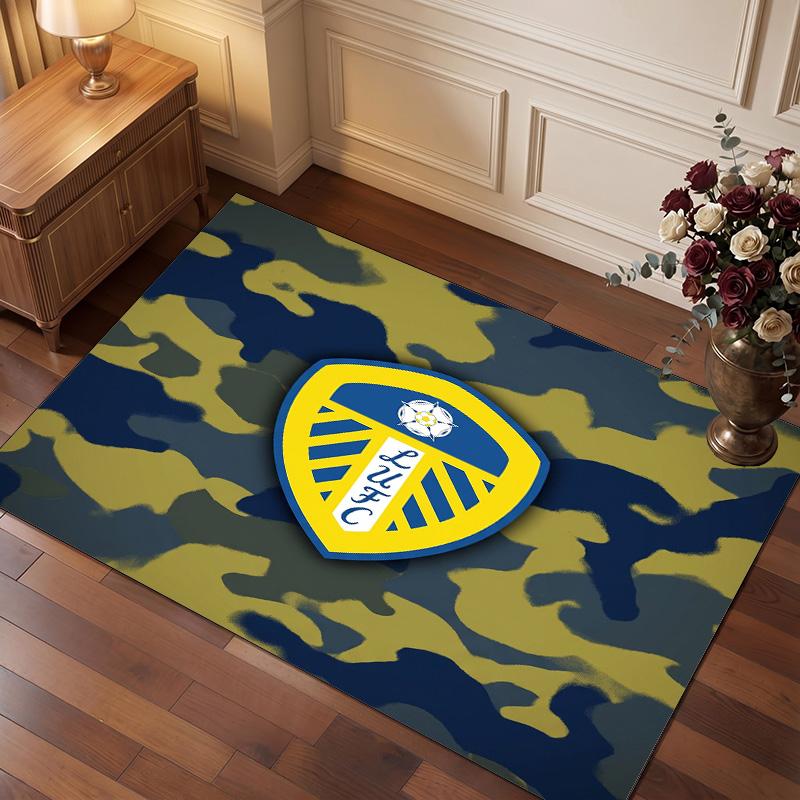 Leeds United Voetbal Print Kristalfluweel Tapijt, Comfortabel Waterabsorberend Antislip Binnen Vloerkleed