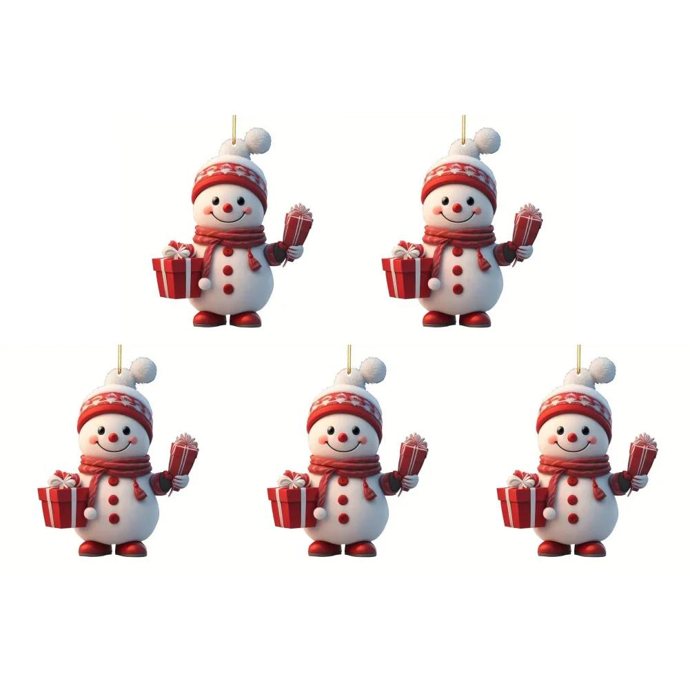 1-5PCS Snowman Christmas Tree Pendant 2D Acrylic Xmas Tree Decoration Cute Hanging Ornaments Decorative for Window Fireplace Car