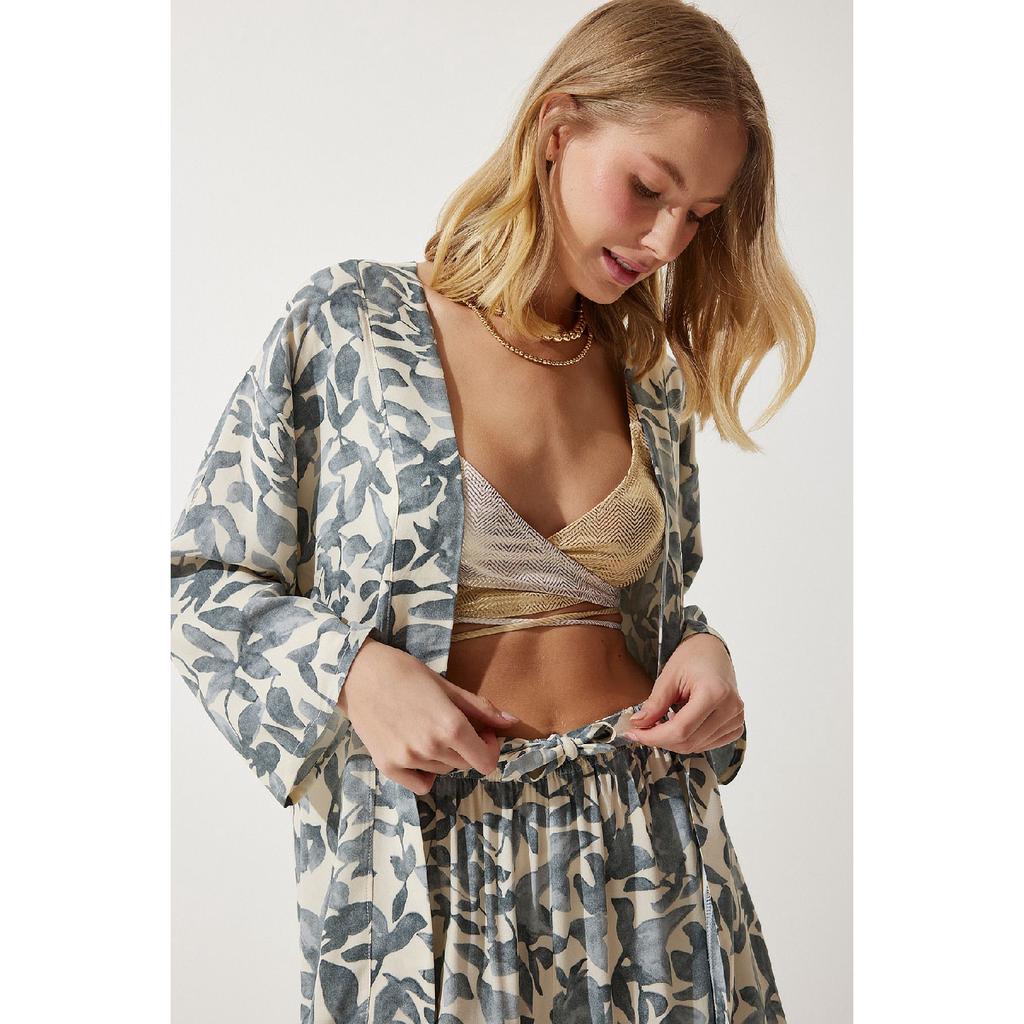 Zestaw damskich spodni kimono palazzo w kolorze pomarańczowym, wzorzystym En00614