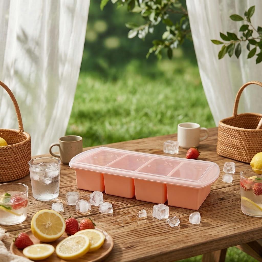 Covered Silicone Ices Cubes Tray For Freezing Storage Box Ices Block Mold