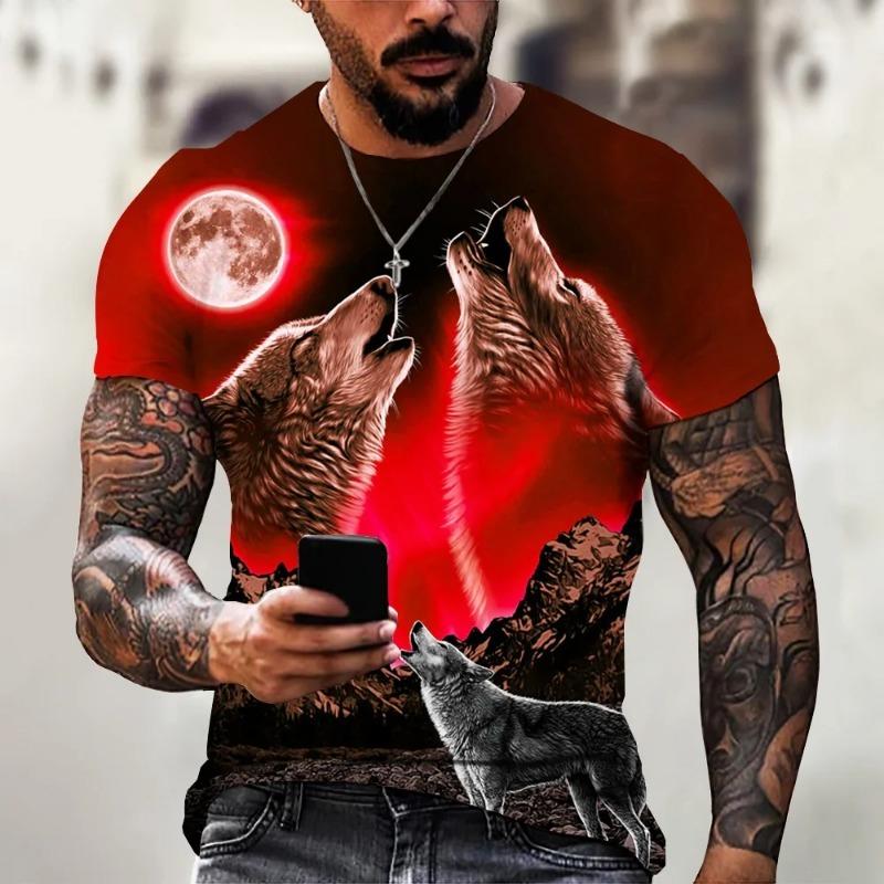2025 Wolf T Shirt For Mens Animal Print Short Sleeve Top 3D Casual Street Man's T-shirt Oversized Tee Shirt Men Vintage Clothing