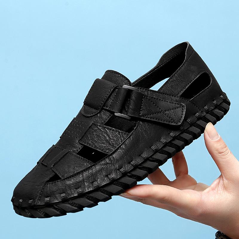 

Fashion Comfort Baotou Beach Vacation Casual Sandals Leather Men Summer Daily Commute Breathable Non-slip Soft Soled Sandal Walk Sneaker 45 чёрный