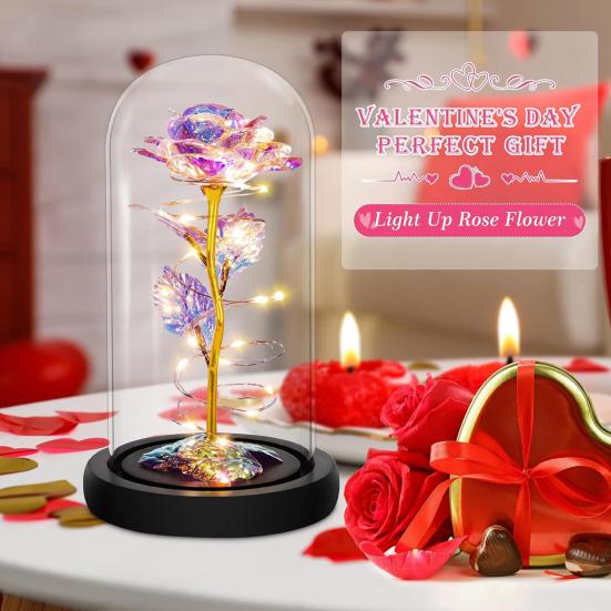 Ewige Rose in Kuppel mit LED-Licht Romantisches Leuchten Künstliche Rose Geschenk für Ehefrau Freundin Oma Jahrestag Geburtstag Valentinstag Feiertag