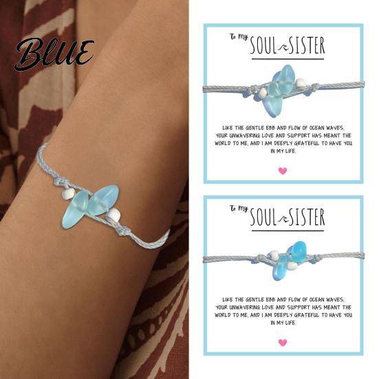 Blue And White Bead Bracelet Soul Sister Handmade Adjustable Ocean-Inspired