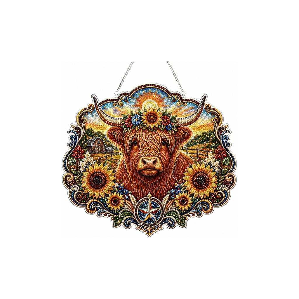 Diamond Art Hanging Ornament Kit Scottish Highland Cow, Halloween Christmas Thanksgiving Home Door Decor Craft