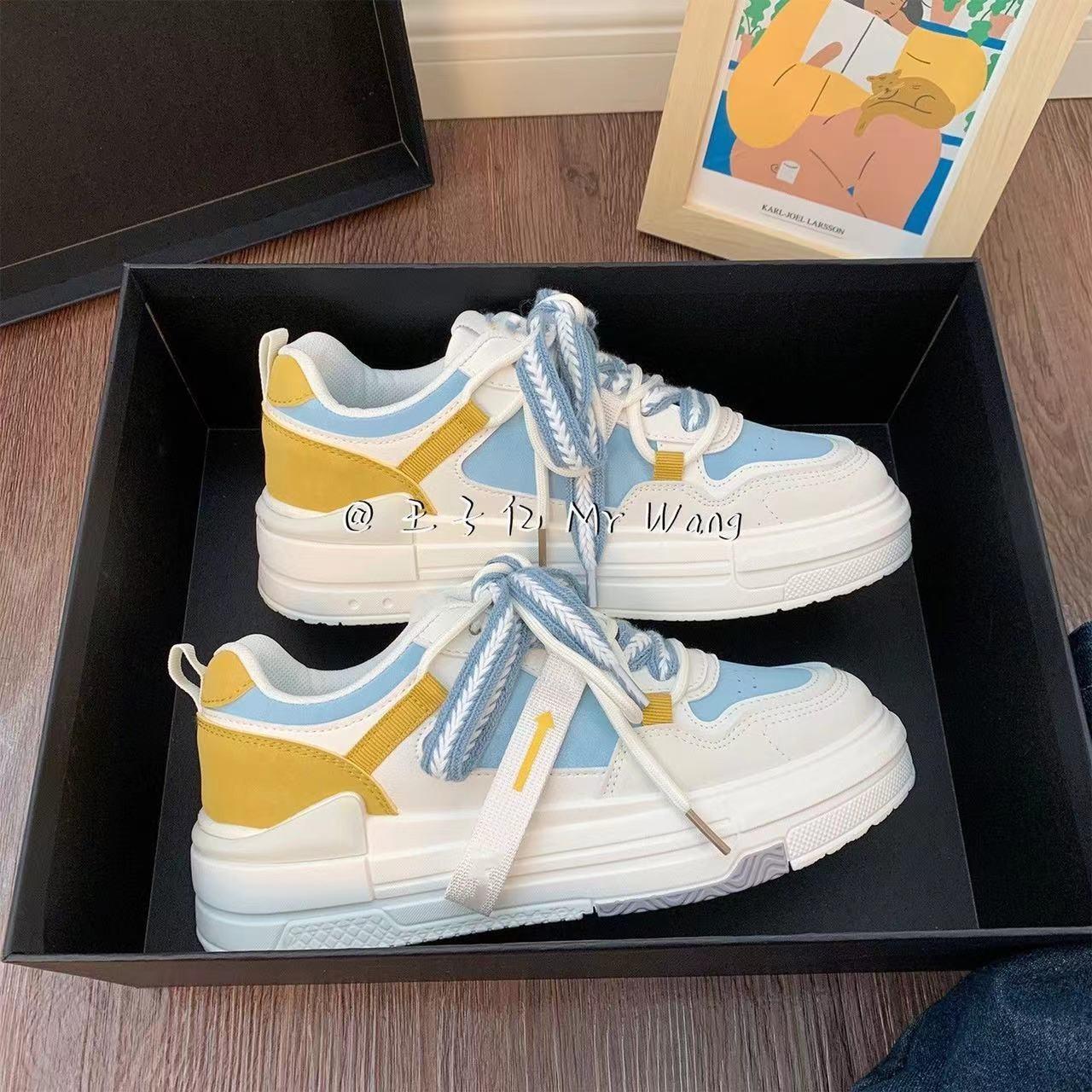 

Casual Thick Bottom Women Sneakers Color Matching 2024 New Fashion Simple All-match Flat Bottom Board Shoes Female Autumntime 40