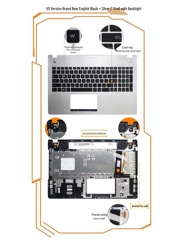 Compatible ASUS Keyboard: N56V/VV, U500VZ, N76, R500V/R505, and S550C for US/RU Models