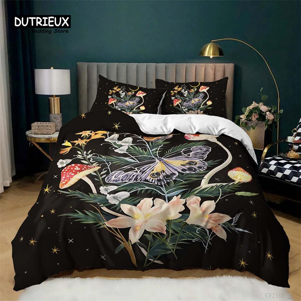 Butterfly Duvet Cover Europe Geometric Moth Bedding Set Queen Size For Kids Boys Girls Teens Mystic Fantasy Room Dorm Decorative