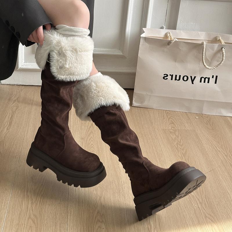 Ruodan autumn new small sleeve square heel boots 2025 thick-soled retro thin and heightened fashion boots over the knee women