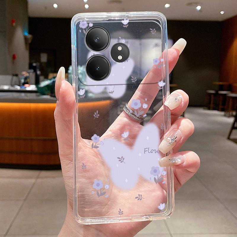 Phone Case For Realme GT Neo 6 SE/GT Neo6/GT 6T/Realme GT 6 Butterfly Bow Protective Casing Transparent Soft Silicone TPU Cover