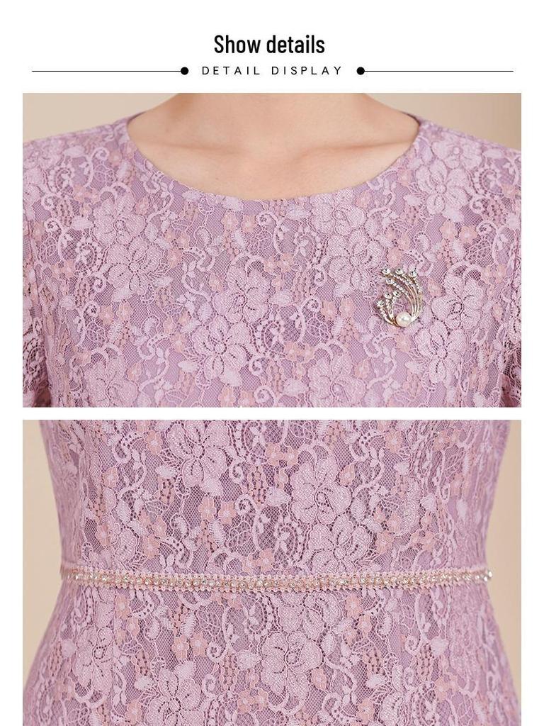 Purple 2025 Spring Mother-of-the-Bride Formal Three-Quarter Sleeve Dress Plus Size