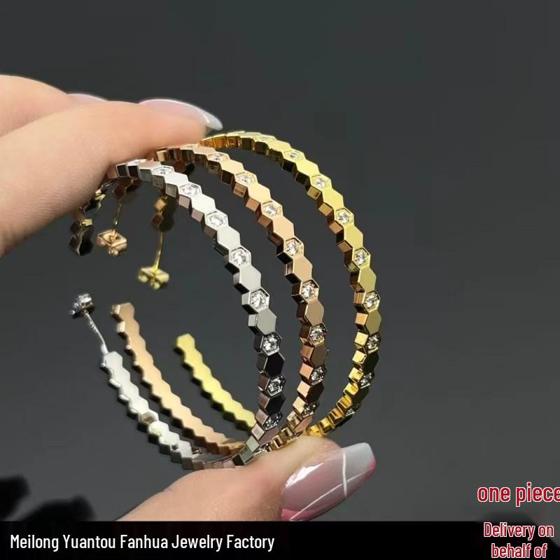 Shangjia CNC Precision Honeycomb Rhinestone Hoop Earrings