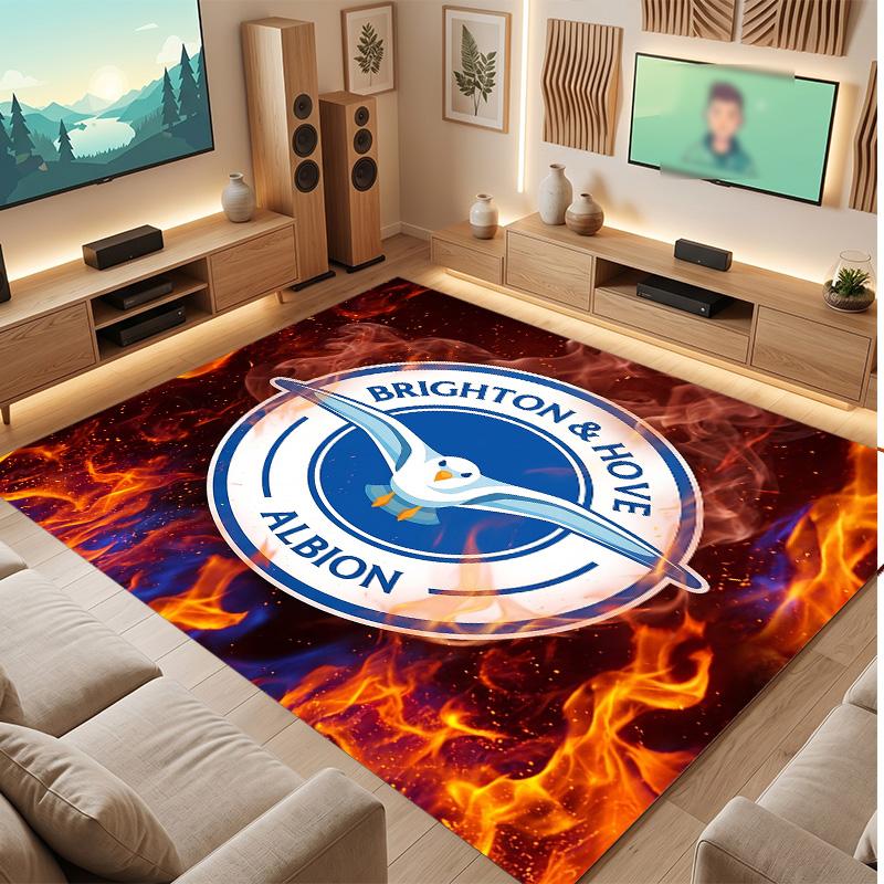 Brighton & Hove Albion Football Print Crystal Velvet Rug, Comfortable Water Absorbent Non Slip Indoor Floor Carpet