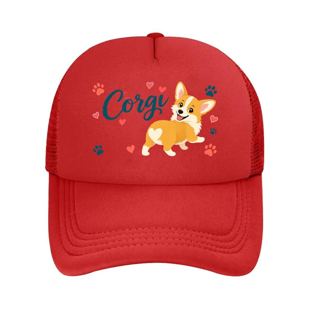 Playful Corgi Sister Paw Love Graphi Mesh Baseball Cap Polyester Forward Observations Hat Adjustable Golf Hat Summer