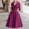 Women's Lapel V Neck Work Dress Long Sleeve A Line Swing Dress Formal Business Office Midi Blazer Dress